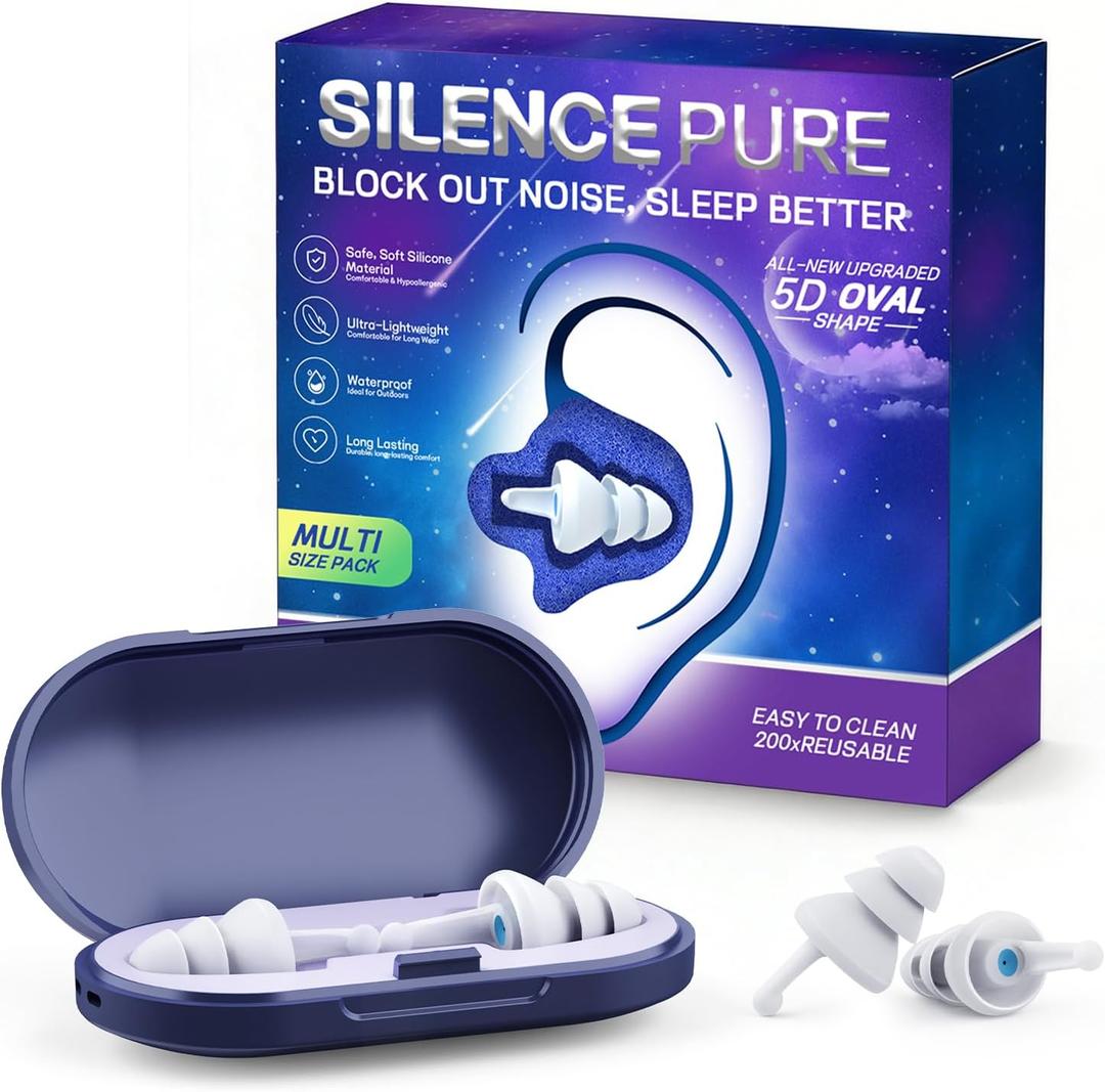 Ear Plugs for Sleeping 3D Oval Noise Cancelling Earbuds & Focus Design,Soft Reusable Silicone Ear Plugs for Noise Reduction (35dB),Ideal for Side Sleepers-2 Pairs (S + M/L)