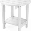 Round Outdoor Side Table Adirondack Tables 18 Inch Chairside End Tables with Storage Shelf, 2-Tier Plastic Patio Side Table for Balcony Backyard Lawn (White, 1 Pack)