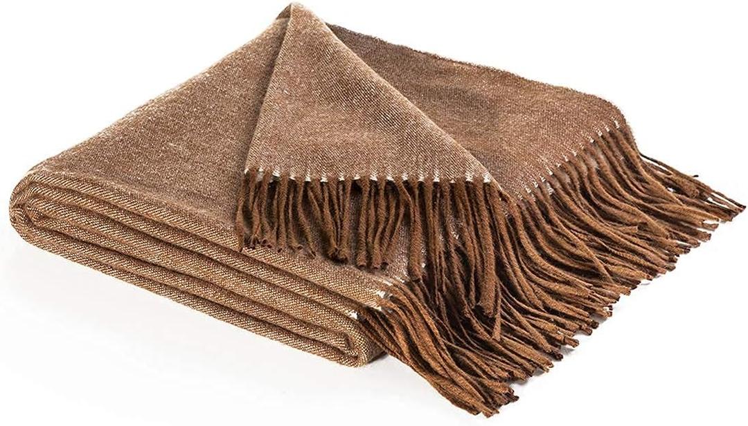 spencer & whitney Bed Blanket Wool Throw Blanket 70% Wool 30% Viscose Brown Soft Wool Blanket Twin Throw Blanket for Bed  (Brown(50x69inch))