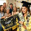 Class of 2026 Graduation Leis with Money Gift Set, 2 pcs Candy Lei Graduation Cash Holder,Personalized Graduation Gifts Money Leis with Photo Frame Congrats Grads Gift Idea for Graduate Party Supplies-Gold Black