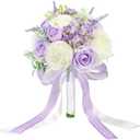 SEMONONIA Bride Bouquets for Wedding 8.5 Inch Lilac Artificial Rose Flower Bridal Bouquets for Bride Wedding Bridesmaid Marriage Proposal Party Anniversary Church Decoration