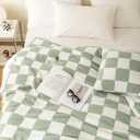 Ultra-Soft Buffalo Checkerboard Grid Fluffy Microfiber Knitted Throw Blanket Super Cozy Lightweight Checkered Bed Blanket for Sofa Couch Bed Matcha 51"X63"