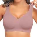 PoseFree Womens Seamless Wireless Supportive Bra Push Up Comfort Soft No Underwire Full Coverage T-Shirt Bra (X-Large, Mauve)