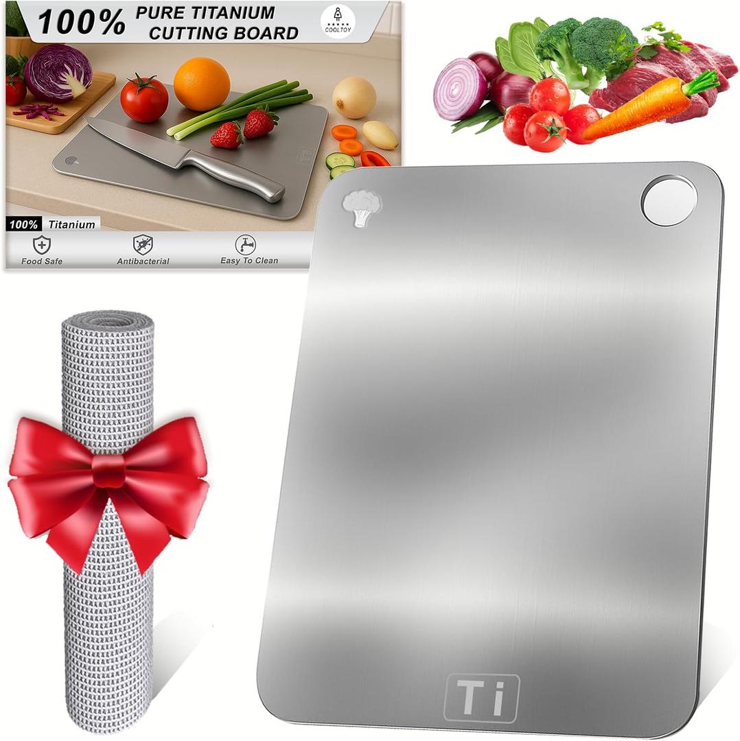 100% Pure Titanium Cutting Board Double-Sided Metal titanium Cutting Boards for Kitchen, Food-Grade Certified, Dishwasher Safe  Small Titanium Cutting Board 11.4"x7.9"  Gift-Ready