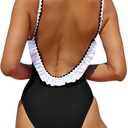 Verdusa Women's One Piece Swimsuit Cut Out Ruffled Open Back Spaghetti Strap Swimwear (Medium, Black)