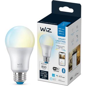 WiZ 60W A19 Tunable White LED Smart Bulb - Pack of 1 - E26- Indoor - Connects to Your Existing Wi-Fi - Control with Voice or App + Activate with Motion - Matter Compatible