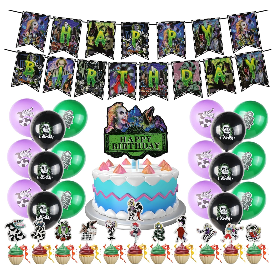 Horror Birthday Party Decorations, Halloween Birthday Party Supplies Decorations Set Include Banner, Balloons, Cake Toppers and Cupcake Toppers for Home Classroom Decor