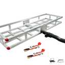 60 x 20 x7 Aluminum Cargo Carrier Hitch Mount | 500lb Heavy Duty Folding Luggage Rack - Powder Coated 2" Angled Shank for Ground Clearance - Rustproof Vehicle Cargo Basket for SUV & Truck Storage