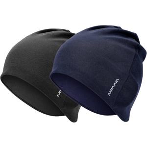 Beanie for Women - Men Modal Sleep Cap, Cotton Chemo Beanie Hat - Unisex Skull Cap - Soft and Skin Friendly Beanies (Black+navy Blue)