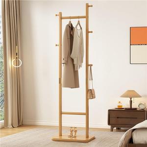 coat Rack, Clothes Stand, Coat Hanger with Storage Shelf for Shoes, Hat Stand with 5 Side Hooks, Wooden Hat Stand for Entryway, Bedroom, Living Room(Beige,15.7x11x64.2in)