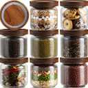Suclain 8 Pcs Ribbed Glass Jars with Wooden Lid Airtight Fluted Storage Container Striped Food Organization Canisters for Pasta, Coffee, Candy for Home & Kitchen (12 oz)