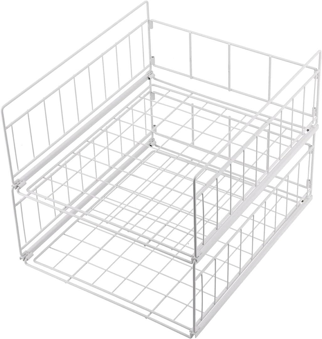 Wire Baskets Detachable Kitchen Storage Shelf, Tableware Dish Drying Rack for Pantry, Cabinet, and Wardrobe Organization, Rugged Metal Design, Easy Assembly, Space Saving, White