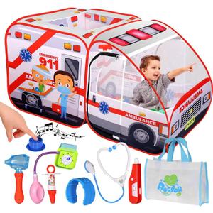Ambulance Pop-up Play Tent for Kids with Sounds, Doctor Kit & Ball Pit for Toddlers & Up - Easy Setup Pop up Toy for Indoor & Outdoor, Emergency Vehicle Playset, Pretend Play, Great Gift