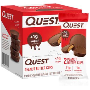 Quest Nutrition Peanut Butter Cups, 11g Protein, 1g Sugar, Low Carb, Gluten Free, Keto Friendly, 12 Count (EXP 09/05/26)