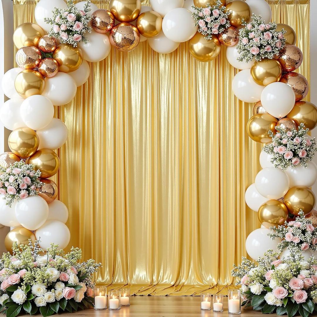 10ftx12ft Shimmer Gold Backdrop Curtain for Parties, Wrinkle Free Thick Sequin Backdrop Drapes, 2 Panels 5x12ft Shimmer Photo Back Drop Cloth for Wedding Birthday Photography Background