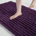 FLOLEOPA Soft Plush Microfiber Bathroom Rugs, Absorbent, Non Skid Machine Wash Dry Floor Mats for Tub, Shower (17x24inches, Plum)