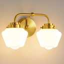 Bathroom Vanity Light Fixtures: 2-Lights Gold Bathroom Lighting Fixtures Over Mirror, Mid-Century Modern Wall Sconces with Frosted Milky Glass for Kitchen Bedroom Hallway