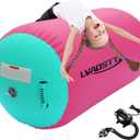 Gymnastics Air Barrel Roller Air Spot, Inflatable Tumbling Mat Tumble Track Gymnastic Equipment Balance Cylinder with Pump for Yoga Cheerleading Home Use Gym (39.37inch*23.6inch, Pink+Green)