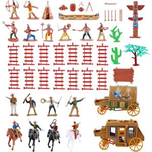NWFashion 55PCS/Set West Cowboys American Indians Plastic Figure Toys Playset Accessories