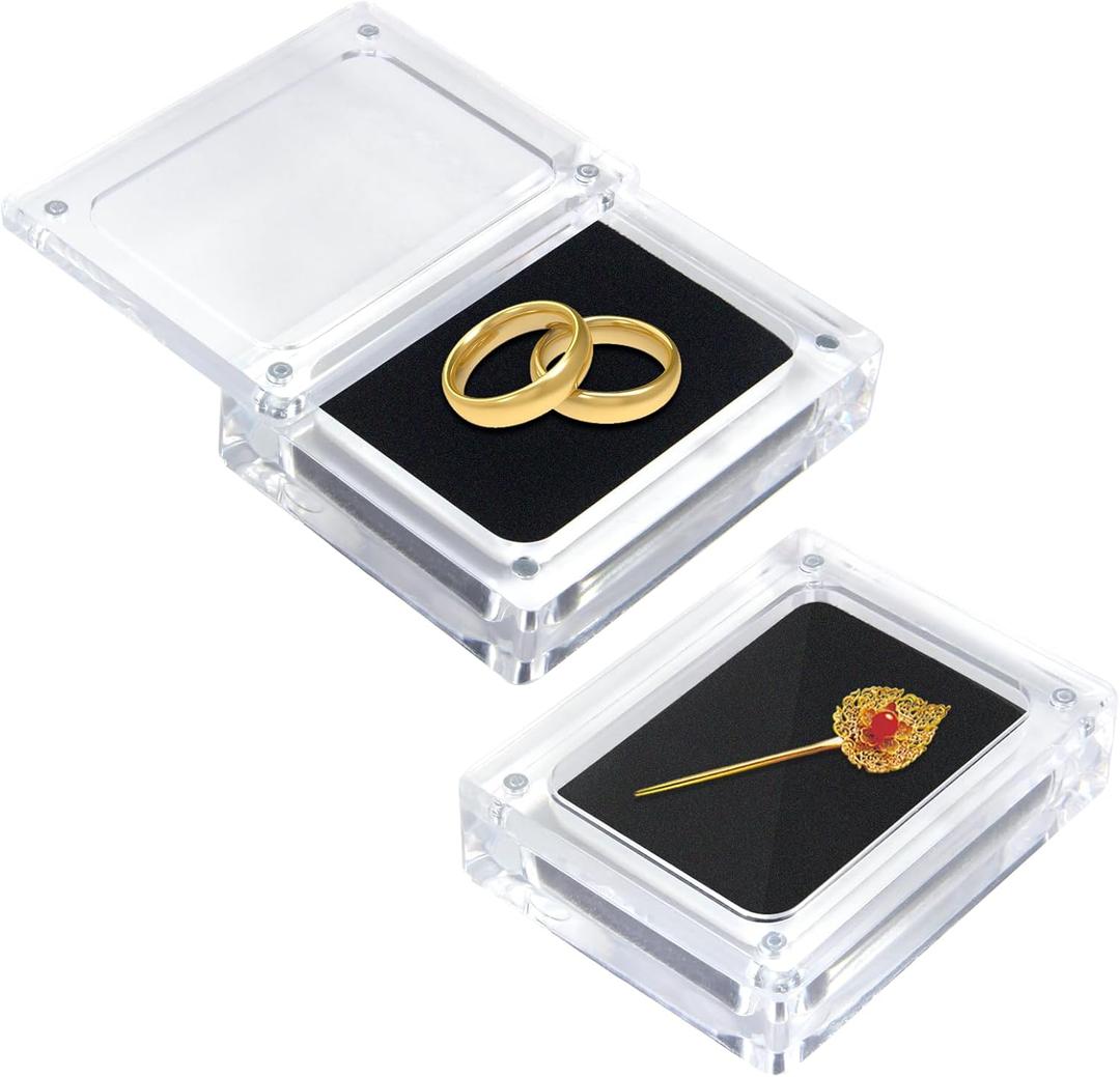 2 Pieces MediumAcrylic Jewelry Box with Lid Clear Gemstone Display Box Container with Automatic Adsorption Clear Top Lids and Sponge Inside for Gemstones, Rings, Necklaces, Bracelets