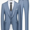 WULFUL Men’s Slim Fit Suit One Button 3-Piece Blazer Dress Business Wedding Party Jacket Vest & Pant Sweet Blue, M