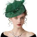 DRESHOW Fascinators Hats for Women Tea Party Hat Vintage Derby Pillbox Kentucky Hat Church Cocktail Headwear (Green)
