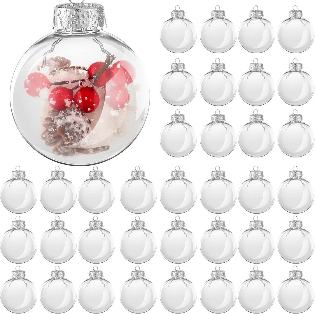 80 Pcs Clear Christmas Ball Ornaments Bulk Plastic Fillable Clear Ornaments for Crafts DIY Transparent Hanging with Removable Top for Holiday Party Christmas Tree Home Decor(67 mm)