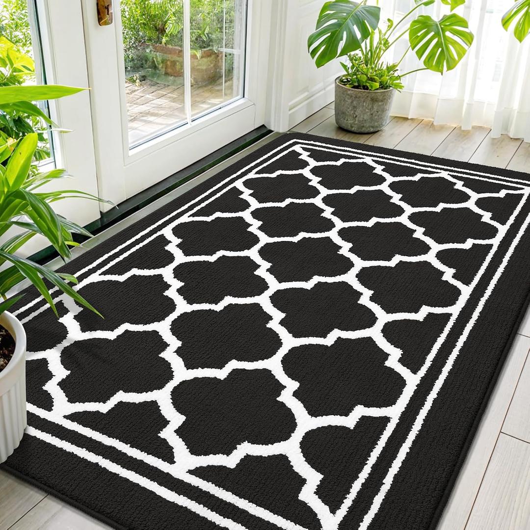 Buganda Indoor Door Mat, Dirt Resistant and Absorbent Entrance Mat, Easy to Clean, Low Profile Inside Floor Mat Doormat for Entryway (59x35 inches, Black)