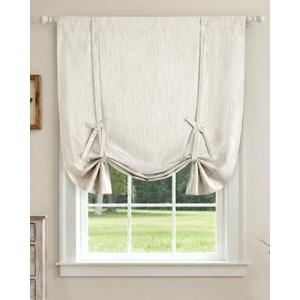 LazBlinds Tie Up Curtains, Linen Blackout Thermal Insulated Balloon Roman Shade Bathroom Window Curtain, Adjustable Rod Pocket Drape for Kitchen, Living Room, Bedroom (46" W x 63" L, Linen)
