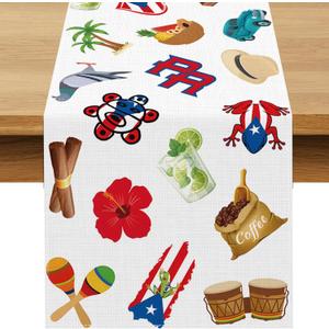 Puerto Rico Table Runner Puerto Rican Birthday Party Decoration National Day Patriotic Dining Room Home Kitchen Island Decor (13" x 72", Pattern-1)