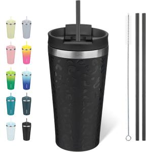 BJPKPK 18oz Insulated Tumbler With lid And Straw Stainless Steel Tumblers Travel Coffee Mug Reusable Thermal Cup, Black
