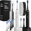 Aquasonic Duo - Dual Handle Ultra Whitening 40,000 VPM Wireless Charging Electric ToothBrushes - 3 Modes with Smart Timers - 10 Dupont Brush Heads & 2 Travel Cases Included