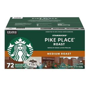 Starbucks Coffee K-Cup Pods, Pike Place, 72 Count, Best By: 18 OCT 2026