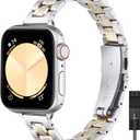 STIROLL Thin Replacement Band Compatible for Apple Watch 38mm 40mm 41mm 42mm(Series 11 10), Stainless Steel Metal Wristband Women Men for iWatch Ultra SE Series 9 8 7 6 5 4 3 2 1, Silver Gold