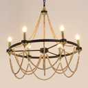 COCOSTAR Black Beaded Chandelier Boho Ceiling Light Fixture, Candle Wagon Wheel Chandeliers with 6-Light,Modern Farmhouse Hanging Lighting with Wooden Bead Pendants for Dining Room, 28 Inch