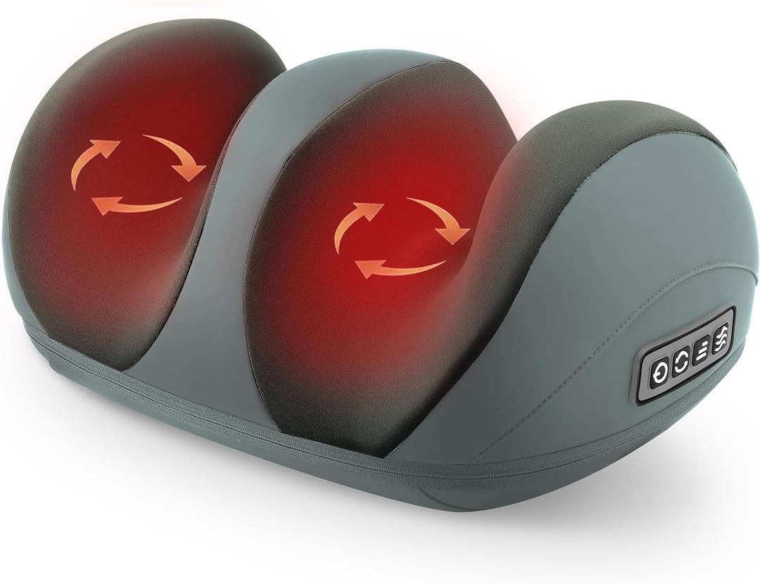 Foot Massager with Heat, Shiatsu Foot and Calf Electric Kneading Massager Machine with Roller for Relaxation, Plantar Fasciitis, Pain Relief, Gifts for Women & Men, Grey