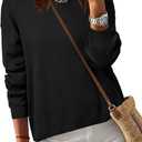 Arach&Cloz Women's 100% Cotton Crew Neck Fall Casual Relaxed Fit Sweater Tops 2025 (Medium, Black)