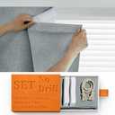 100% Blackout Magic Tape Stick On Curtains Window Shades Pull Down Blackout Window Cover No Drillng Self Adhesive Curtains No Rod Small Windows, W35 x L60 inch, 1 Panel, Light Grey