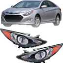 GXYWADY Headlights Assembly Black Housing Clear Lens Projector Replacement for Sonata 2011 2012 2013 2014 Headlamps Pair Driver and Passenger Side
