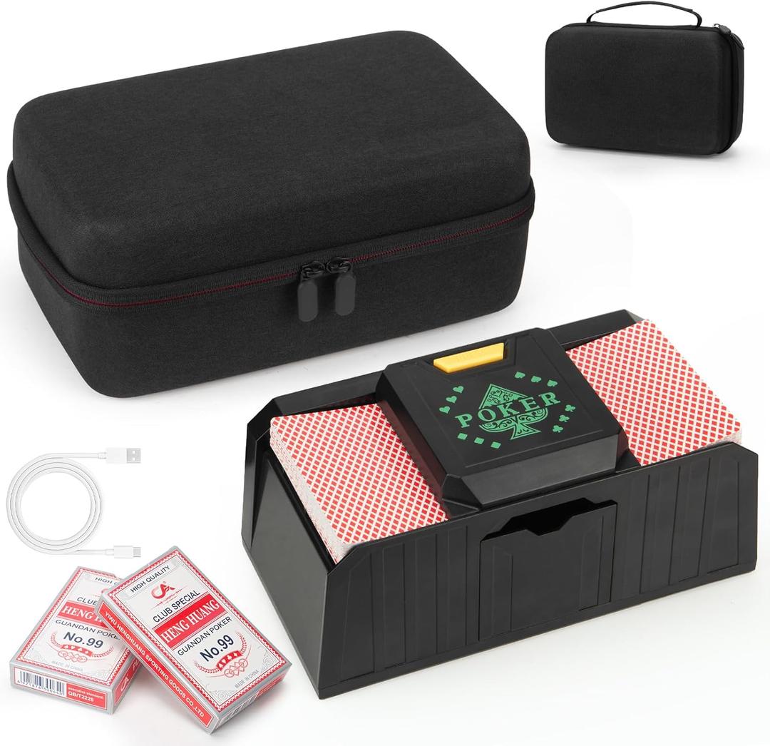 Automatic Card Shuffler with Travel Case, USB/Battery Operated Electric Playing Card Shuffler for UNO Poker Shuffler, Shuffler Machine for 1-2 Decks 2 Playing Cards (Black)