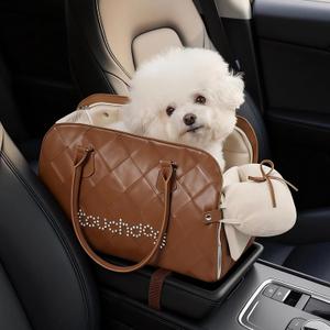 TOUCHDOG Center Console Dog Car Seat – Detachable & Washable Pet Carrier for Small Dogs up to 15 lbs, Adjustable Straps, Anti-Slip Base, Foldable Travel Bed with Safety Clip