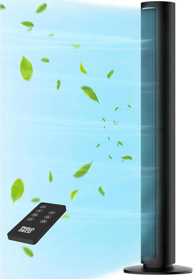 PHILODECO Tower Fan For Bedroom, 40 Inch Bladeless Fan, 80  Oscillating Fan, Silent Floor Fan With Remote Control Led, 4-Speed Multiple Modes, 7h Timer, Large Air Outlet
