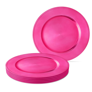 Decorative Charger Plate with Beaded Rim, 13 inch Round, Set of 6 plates (Magenta)
