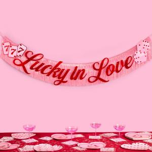 xo, Fetti Lucky in Love Fringe Banner - Red Foil & Pink Iridescent, 5 Ft. | Western Bachelorette Party Decoration, Vegas Sign, Casino Photoshoot Backdrop, Cute Cherry Decor