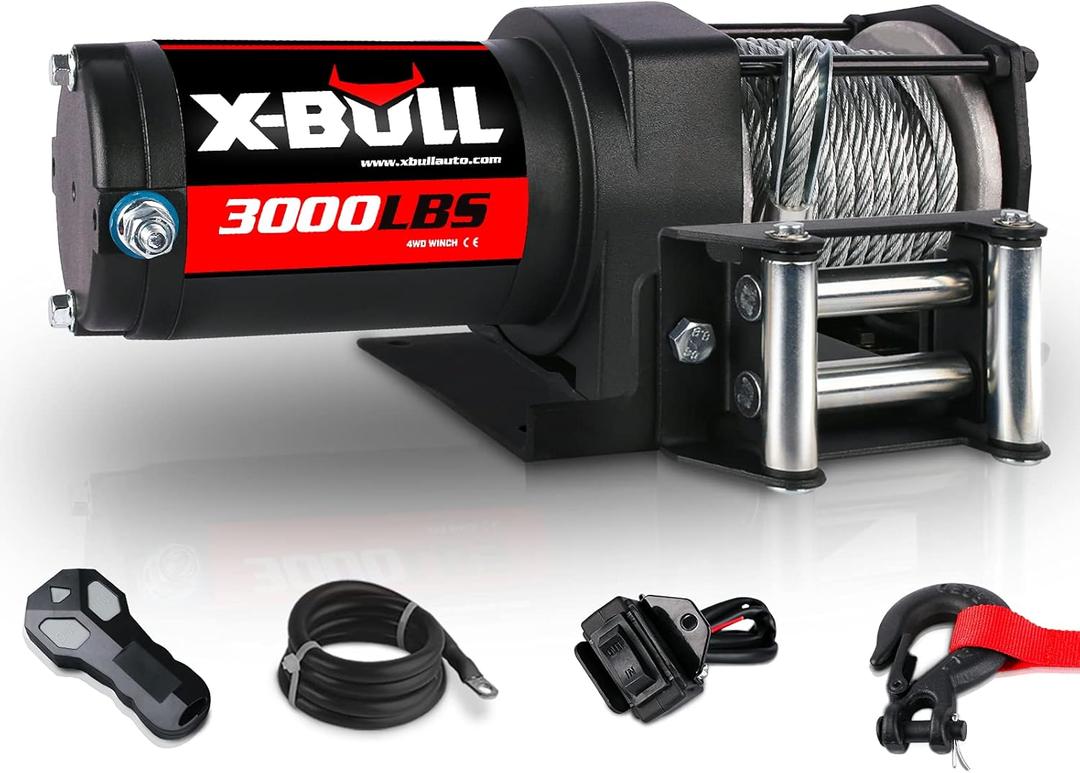 X-BULL 12V 3000LBS Steel Wire Electric Winch for Towing ATV/UTV Off Road with Mounting Bracket Wireless Remote