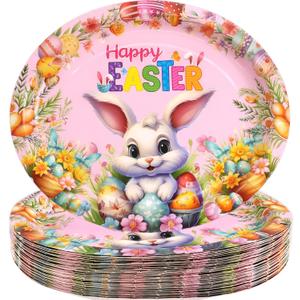 3 x Fancy Land Easter Oval Paper Plates Bunny Disposable Plate Spring Party Serving Platters for Easter Holiday Tableware Dinnerware Decor Supplies 24Pcs