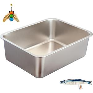 Stainless Steel Cat Litter Box Set, Includes Catnip Fish Toy & Wand Feather Toy Refill, Easy to Clean, Pet Toilet Supplies for Kitten, Kitty, Rabbit, Metal Litter Pan for Kittens and Adult Cats (1 Medium (17.6"x13.6"x5.9"))