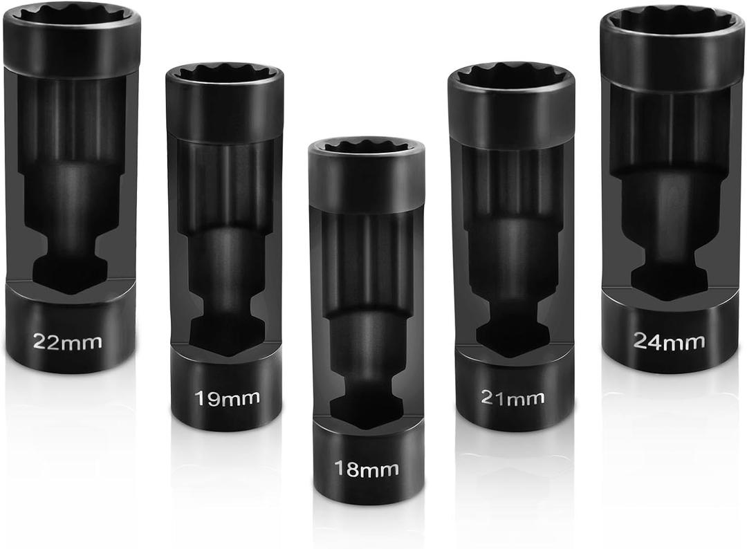 maXpeedingrods 5 PCS Strut Nut Socket 18mm 19mm 21mm 22mm 24mm with 12 Point 1/2" Drive, Suspension Strut Nut Socket Tool for Hex Wrench