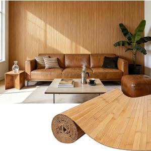 Natural Bamboo Wall Panel for Interior Wall Decor, Pole Wrap Wainscoting Paneling, Eco-Friendly Wall Panels Interior Decor for Living Room, Kitchen Island, Ceiling 16" H x 96" L, Light-carbonized