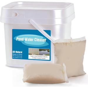 Pond Water Cleaner, 12 Packets Natural Pond Clarifier Treatment for Improving Water Clarity, Eliminate Odor, Cleaner and Clear for Outdoor Ponds & Lakes, Safe for Fish, Pets, Livestock and Swimming